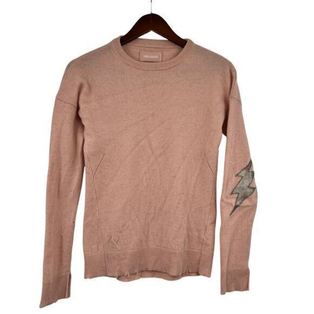 Zadig & Voltaire cici patch pink pullover 100% cashmere sweater flaws size small
